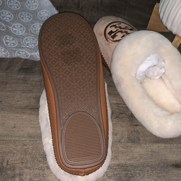 NIB TORY BURCH COLEY SLIPPER SHEARING LINED NATURAL SUEDE & LEATHER - Picture 9 of 10